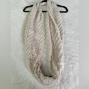 MixIt OS Infinity Loose Cowl Neck Looped Scarf Soft Rose Gold Ivory w/sequins.